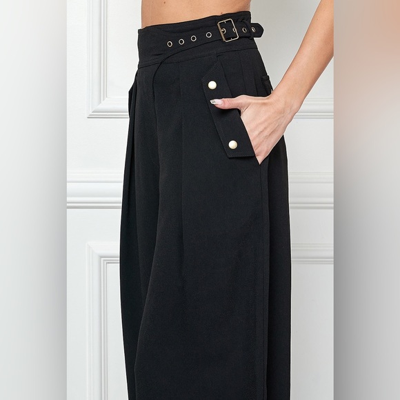 Alamia Black Wide Leg Pocketed Buckled Trousers Pant - Picture 3 of 9